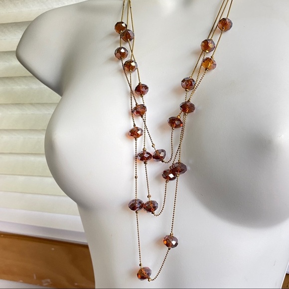 Glass Beads Multistrand Goldtone Necklace - Picture 4 of 6
